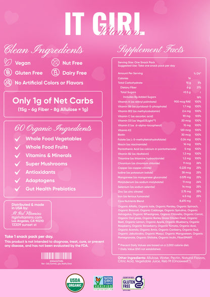 It Girl Snack - Superfoods Greens Gummies in Pink Starburst Flavor