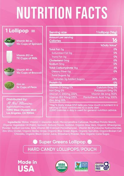 It Girl Superfood Greens Lollipops - Vegan Candy with Supergreens, Vitamins & Antioxidants