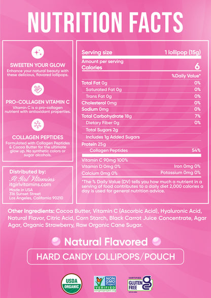 It Girl Beauty Lollipops - Collagen Peptides & Vitamin C Healthy Candy for Skin, Hair, Nails