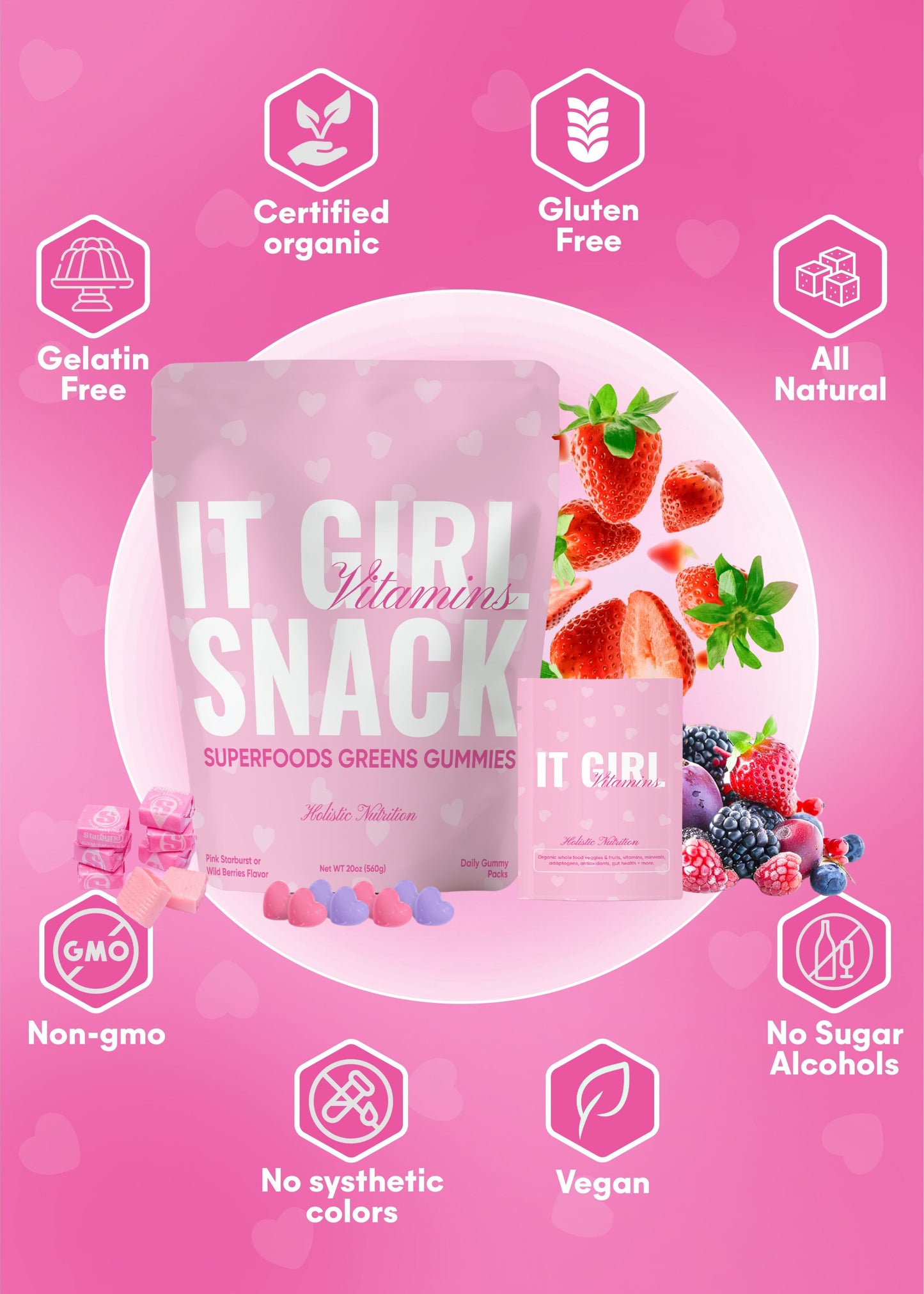 It Girl Snack - Superfoods Greens Gummies in Pink Starburst Flavor